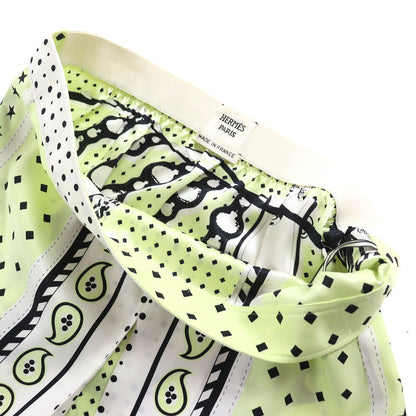 Hermes Harnais de Cour Silk 100% Twill Skirt White Yellow Green Black 36 — view 4