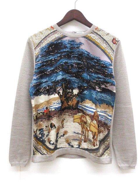 Hermes Twill Lane Long Sleeve Knit 36 Beige Top Silk Wool Soled Sweater
