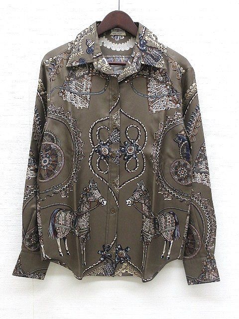 Hermes Long Sleeve Shirt Blouse Silk Paprop Carriage Brown 36 Top Soldo