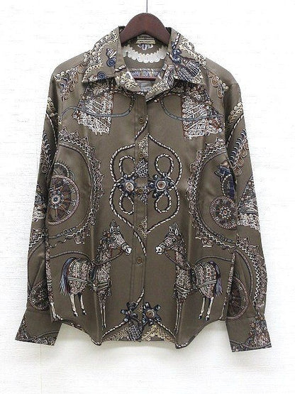 Hermes Long Sleeve Shirt Blouse Silk Paprop Carriage Brown 36 Top Soldo