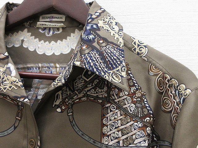 Hermes Long Sleeve Shirt Blouse Silk Paprop Carriage Brown 36 Top Soldo — view 4