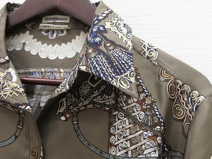 Hermes Long Sleeve Shirt Blouse Silk Paprop Carriage Brown 36 Top Soldo — view 4