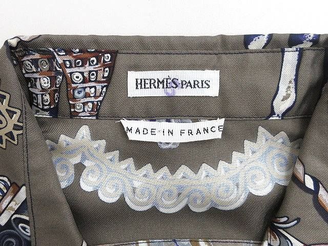 Hermes Long Sleeve Shirt Blouse Silk Paprop Carriage Brown 36 Top Soldo — view 3