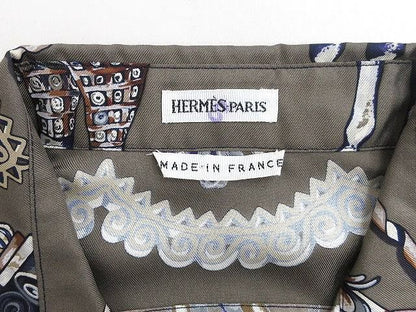 Hermes Long Sleeve Shirt Blouse Silk Paprop Carriage Brown 36 Top Soldo — view 3