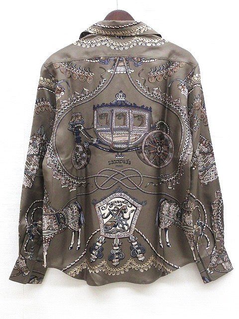 Hermes Long Sleeve Shirt Blouse Silk Paprop Carriage Brown 36 Top Soldo — view 2