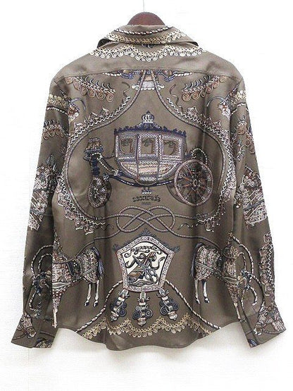 Hermes Long Sleeve Shirt Blouse Silk Paprop Carriage Brown 36 Top Soldo — view 2