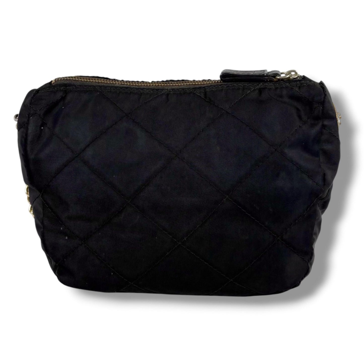 Prada Quilted Processing Triangle Logo Chain Shoulder Bag Pochette Black — view 3