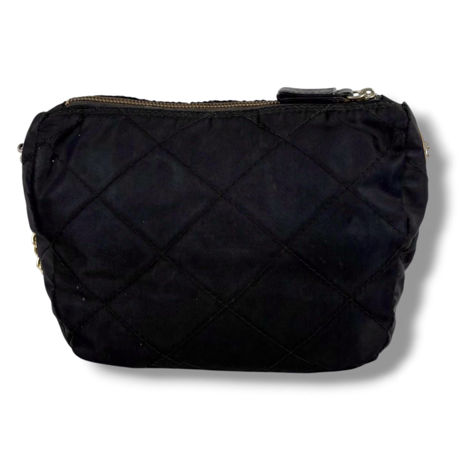 Prada Quilted Processing Triangle Logo Chain Shoulder Bag Pochette Black — view 3