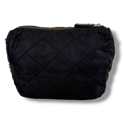 Prada Quilted Processing Triangle Logo Chain Shoulder Bag Pochette Black — view 3