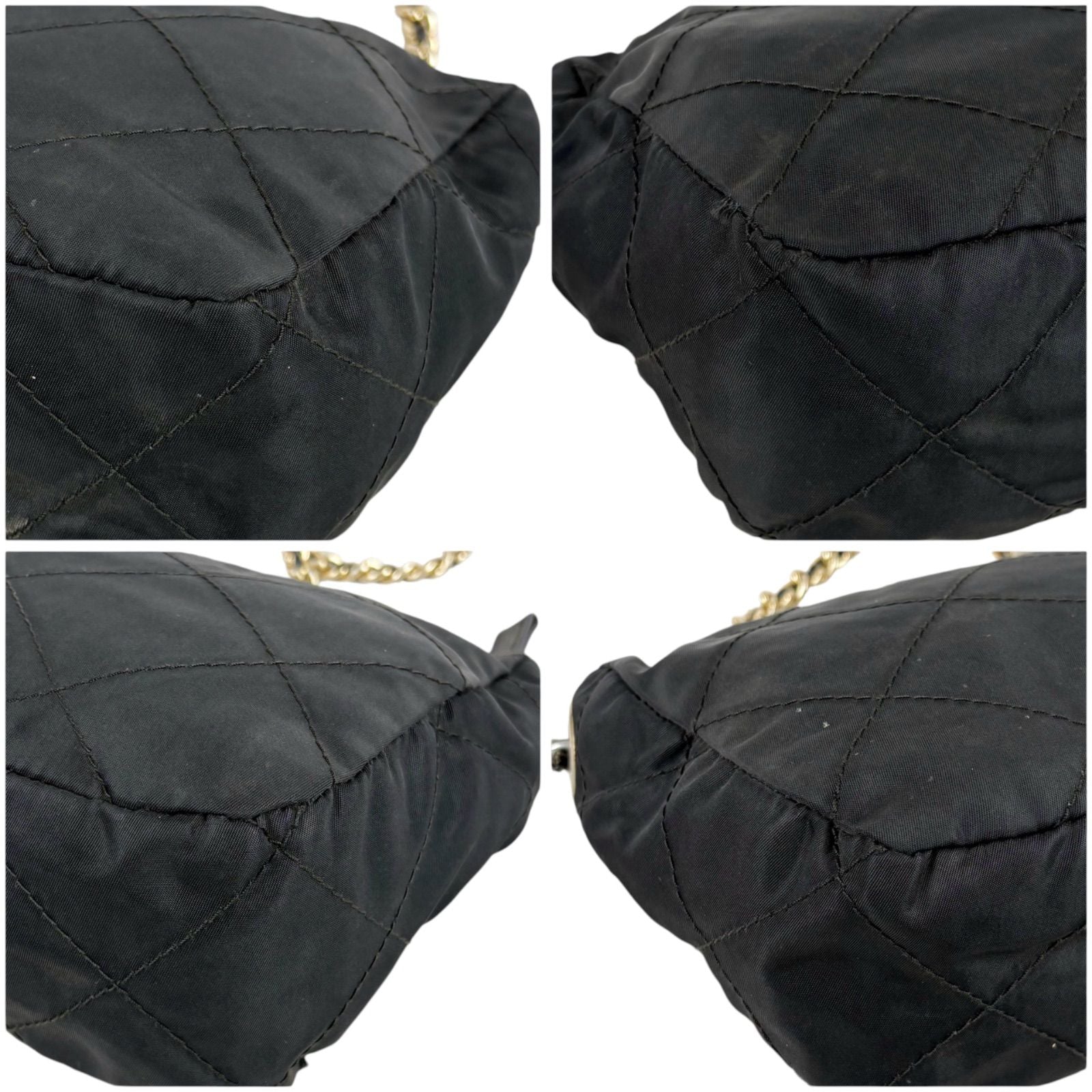 Prada Quilted Processing Triangle Logo Chain Shoulder Bag Pochette Black — view 6
