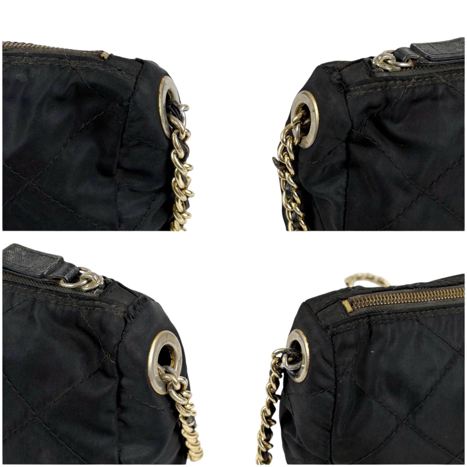 Prada Quilted Processing Triangle Logo Chain Shoulder Bag Pochette Black — view 5