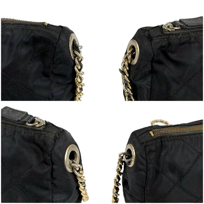 Prada Quilted Processing Triangle Logo Chain Shoulder Bag Pochette Black — view 5