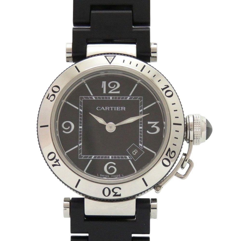 Cartier Pasha C Timer SS Rubber Black Quartz Watch Dial