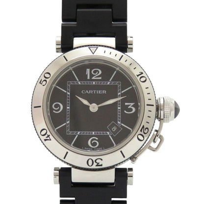 Cartier Pasha C Timer SS Rubber Black Quartz Watch Dial