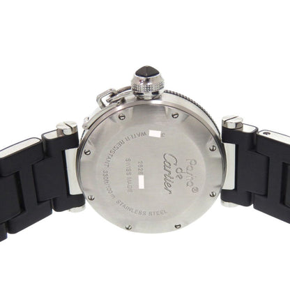 Cartier Pasha C Timer SS Rubber Black Quartz Watch Dial — view 3