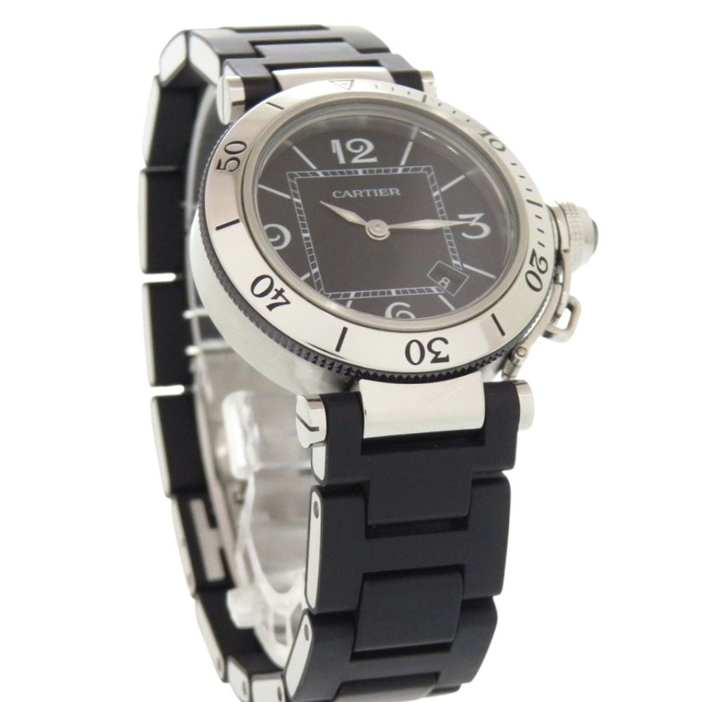 Cartier Pasha C Timer SS Rubber Black Quartz Watch Dial — view 5