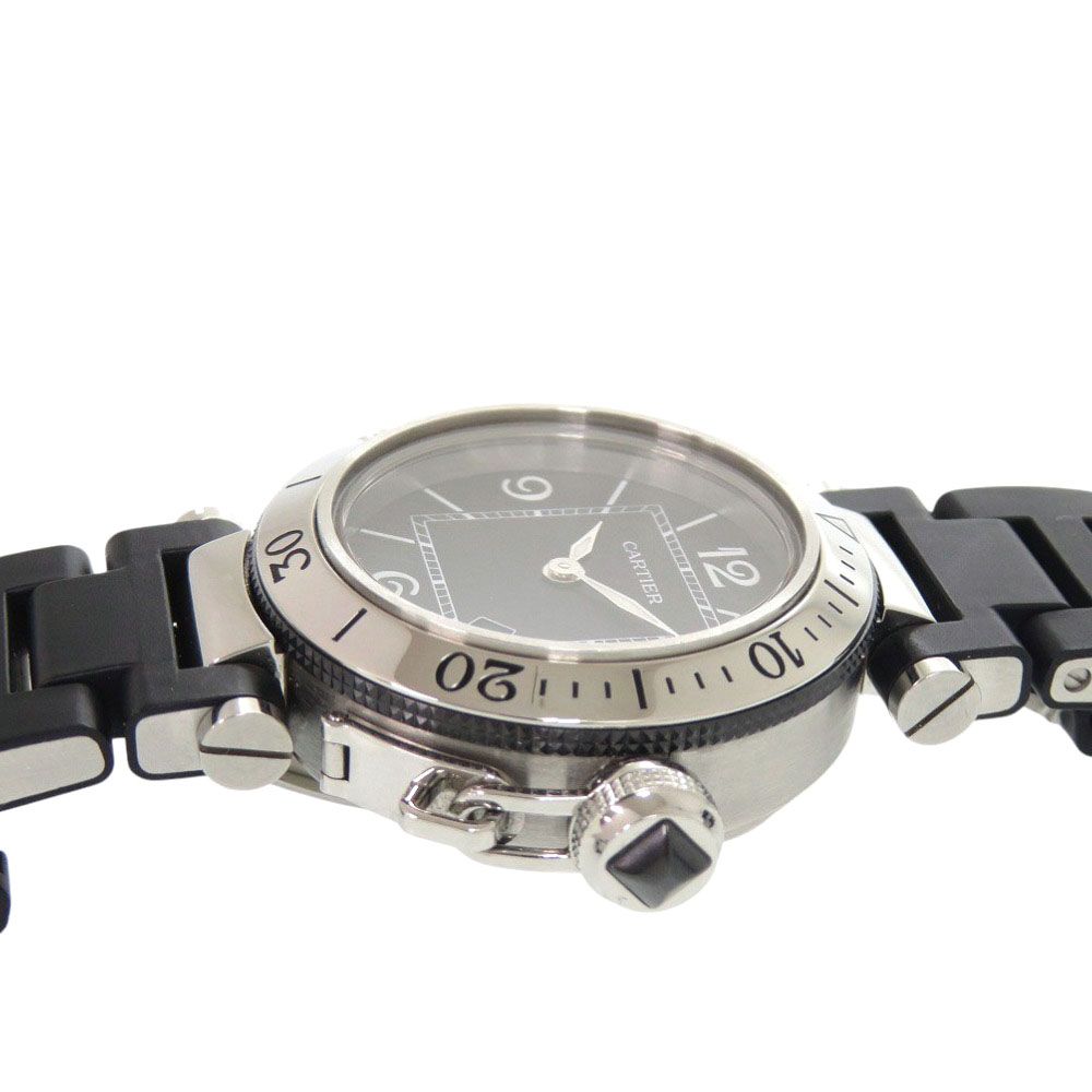 Cartier Pasha C Timer SS Rubber Black Quartz Watch Dial — view 6