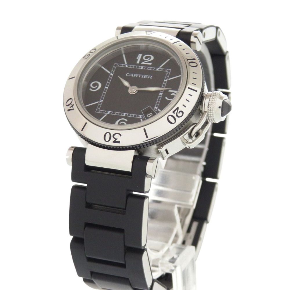 Cartier Pasha C Timer SS Rubber Black Quartz Watch Dial — view 4