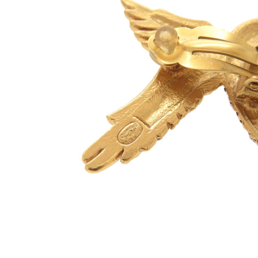 Chanel CC Logo Eagle Metal Line Stone Gold Earrings — view 7