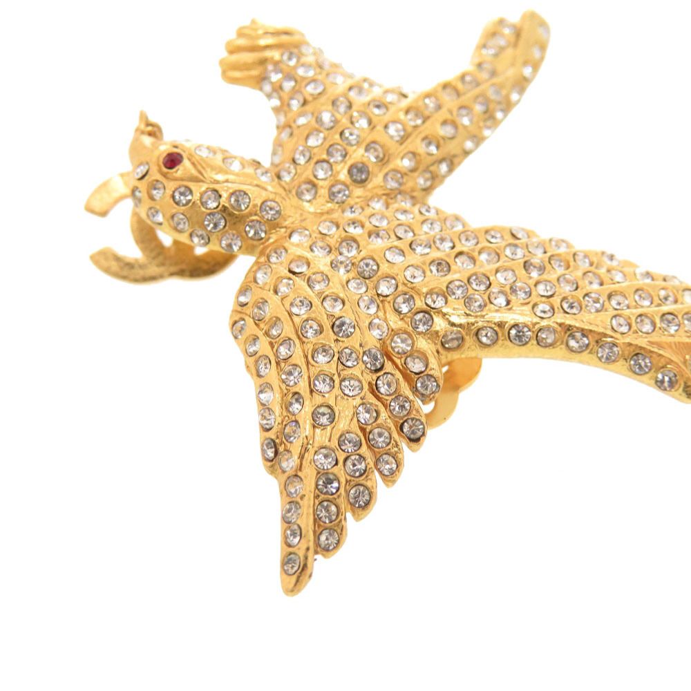 Chanel CC Logo Eagle Metal Line Stone Gold Earrings — view 8