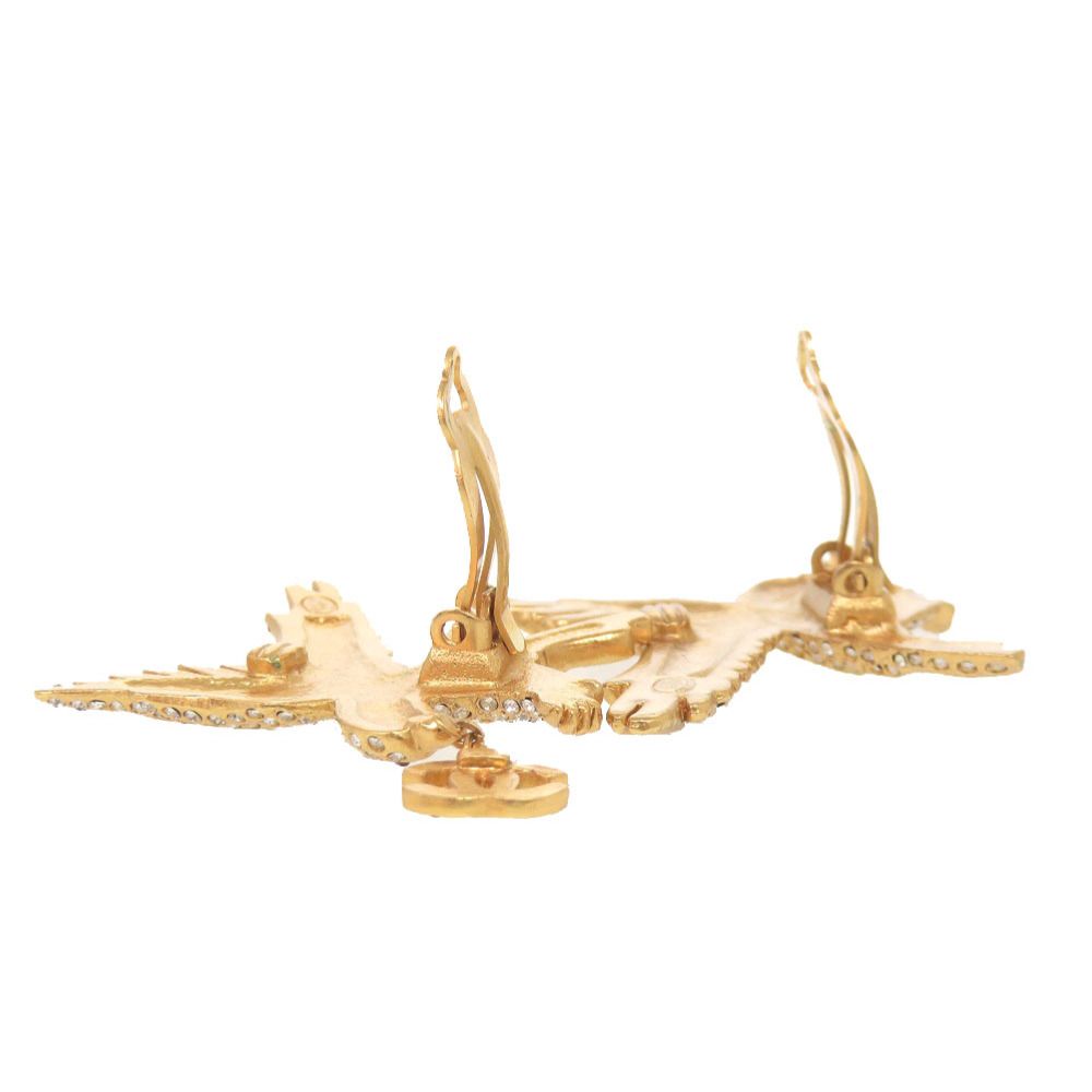Chanel CC Logo Eagle Metal Line Stone Gold Earrings — view 5