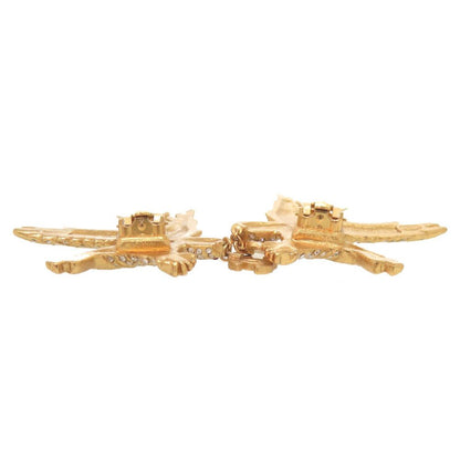 Chanel CC Logo Eagle Metal Line Stone Gold Earrings — view 6