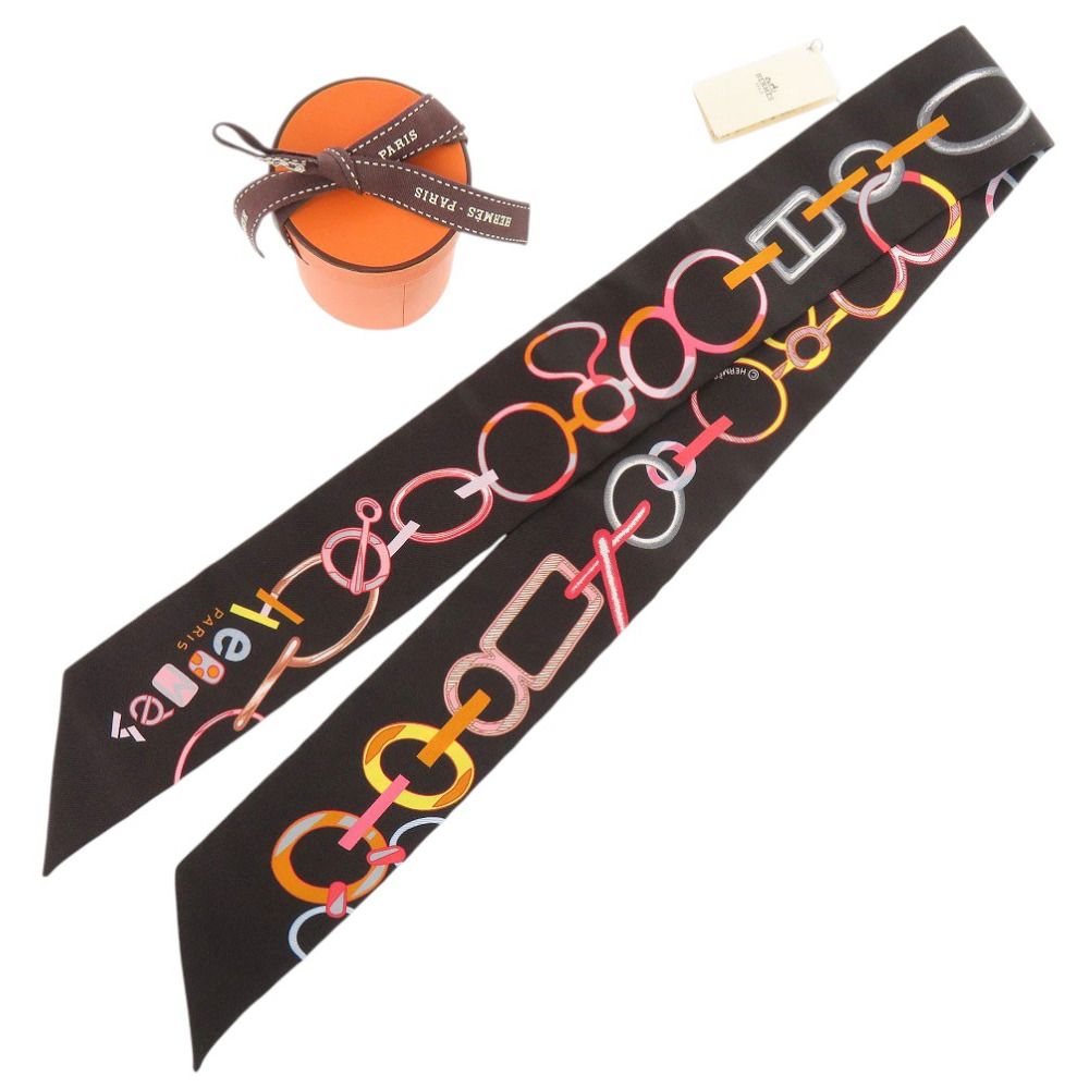 Hermes Twill Re Boucles Silk Noir Scarf Black