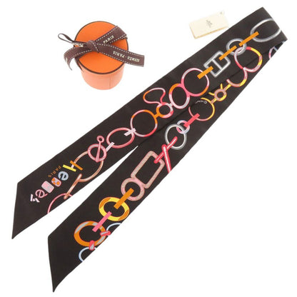 Hermes Twill Re Boucles Silk Noir Scarf Black