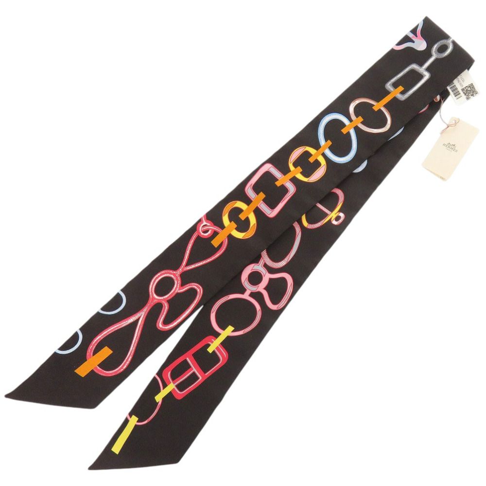 Hermes Twill Re Boucles Silk Noir Scarf Black — view 2