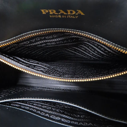 Prada Symbol Embroidery Fabric Large Handbag Leather Beige Black — view 7
