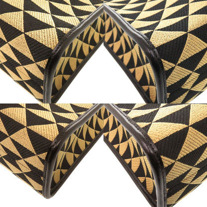 Prada Symbol Embroidery Fabric Large Handbag Leather Beige Black — view 4