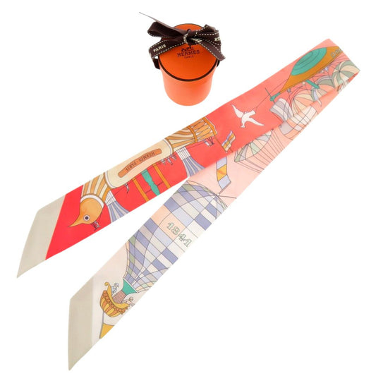 Hermes Twilly les Folies du Ciel Sky Madness Silk Red Scarf