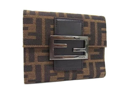 Fendi Trifold Wallet Zucca Brown Canvas Leather