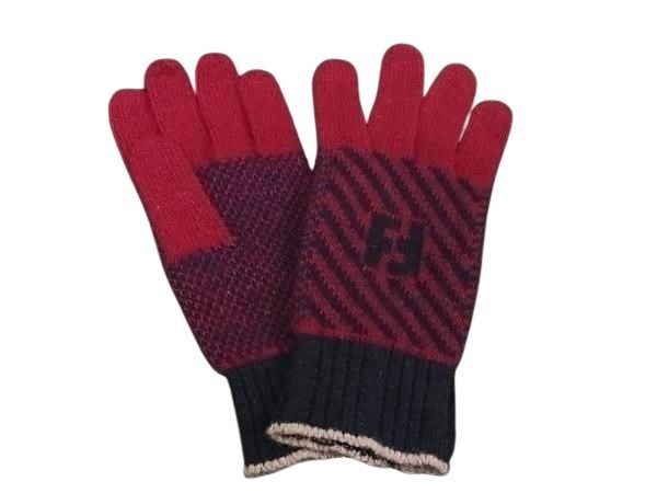 Fendi Glove FF Logo Wine Red Navy 60% Wool 20% Angora Nylon Gloves