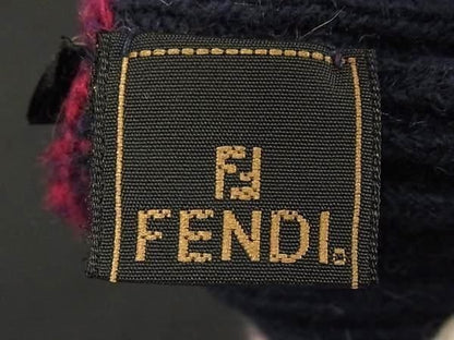 Fendi Glove FF Logo Wine Red Navy 60% Wool 20% Angora Nylon Gloves — view 3