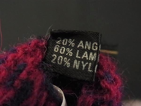 Fendi Glove FF Logo Wine Red Navy 60% Wool 20% Angora Nylon Gloves — view 4