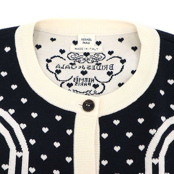 Hermes Brides de Gala Love Cashmere Silk Cardigan Navy White 44 — view 4
