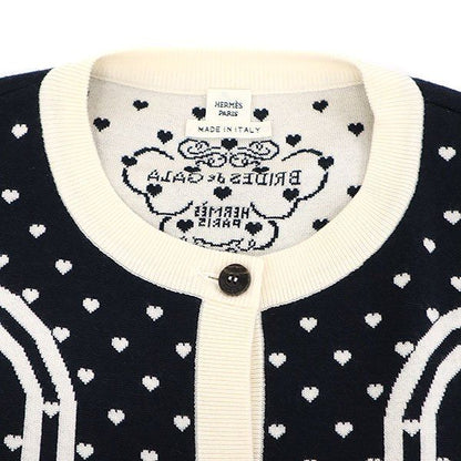 Hermes Brides de Gala Love Cashmere Silk Cardigan Navy White 44 — view 4