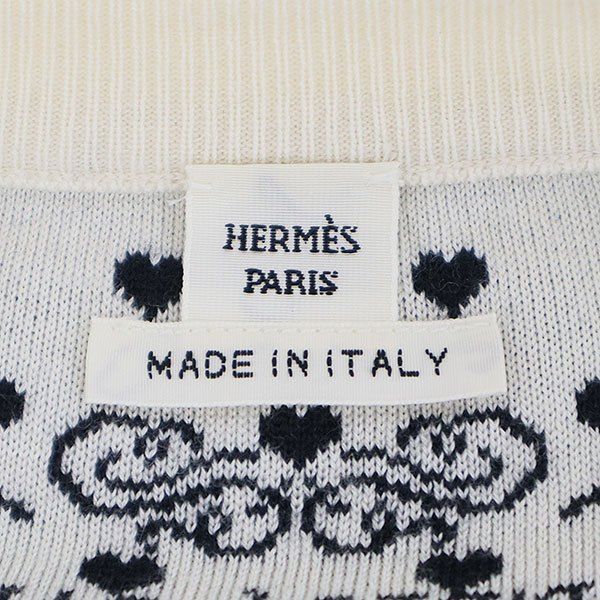 Hermes Brides de Gala Love Cashmere Silk Cardigan Navy White 44 — view 3
