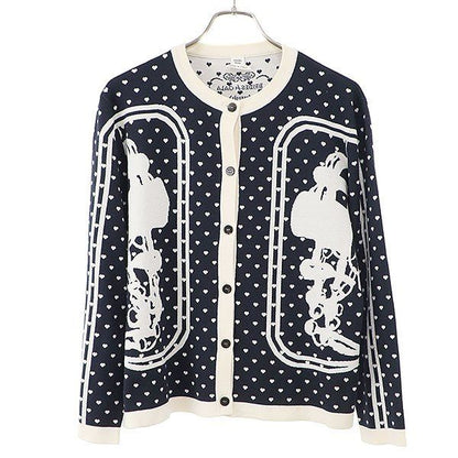 Hermes Brides de Gala Love Cashmere Silk Cardigan Navy White 44