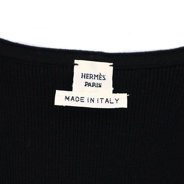 Hermes Leather Trim Wool Long Cardigan Black 40 — view 3