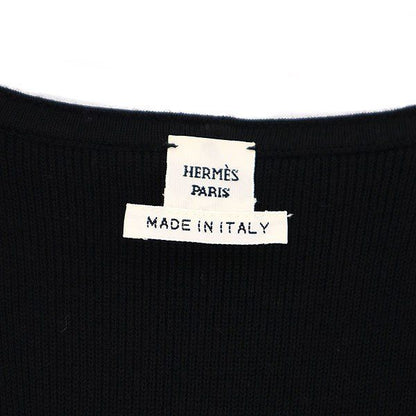 Hermes Leather Trim Wool Long Cardigan Black 40 — view 3