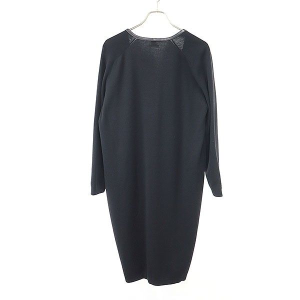 Hermes Leather Trim Wool Long Cardigan Black 40 — view 2