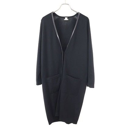 Hermes Leather Trim Wool Long Cardigan Black 40