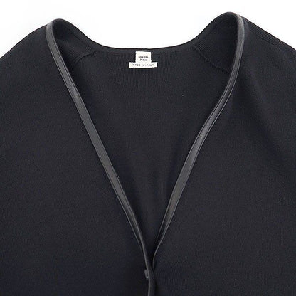 Hermes Leather Trim Wool Long Cardigan Black 40 — view 4
