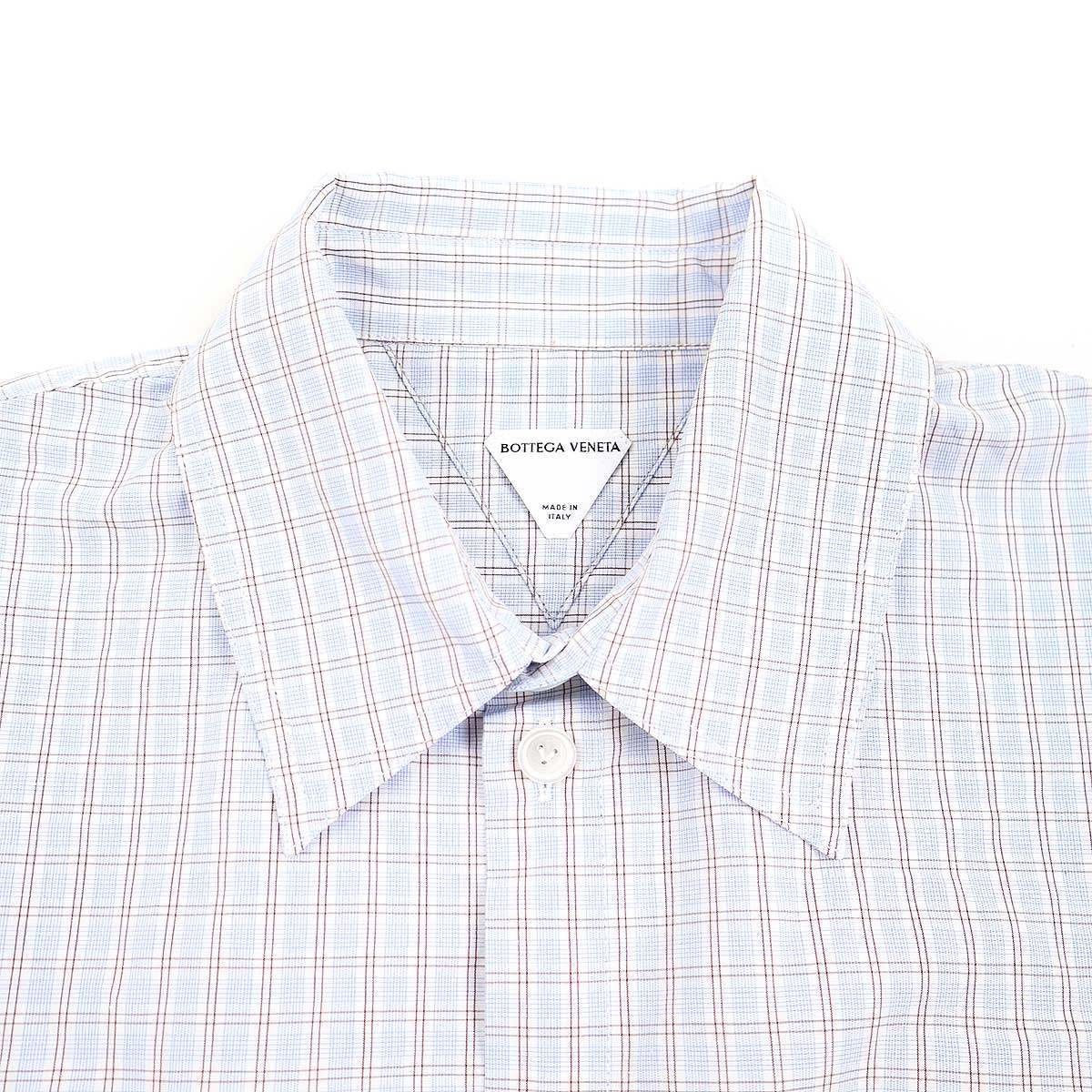 Bottega Veneta Cotton Linen BV Embroidery Check Over Shirt Blue 48 — view 3