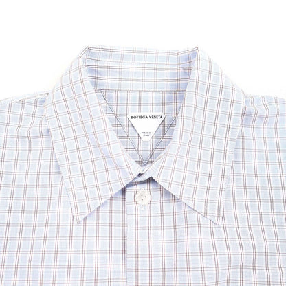 Bottega Veneta Cotton Linen BV Embroidery Check Over Shirt Blue 48 — view 3