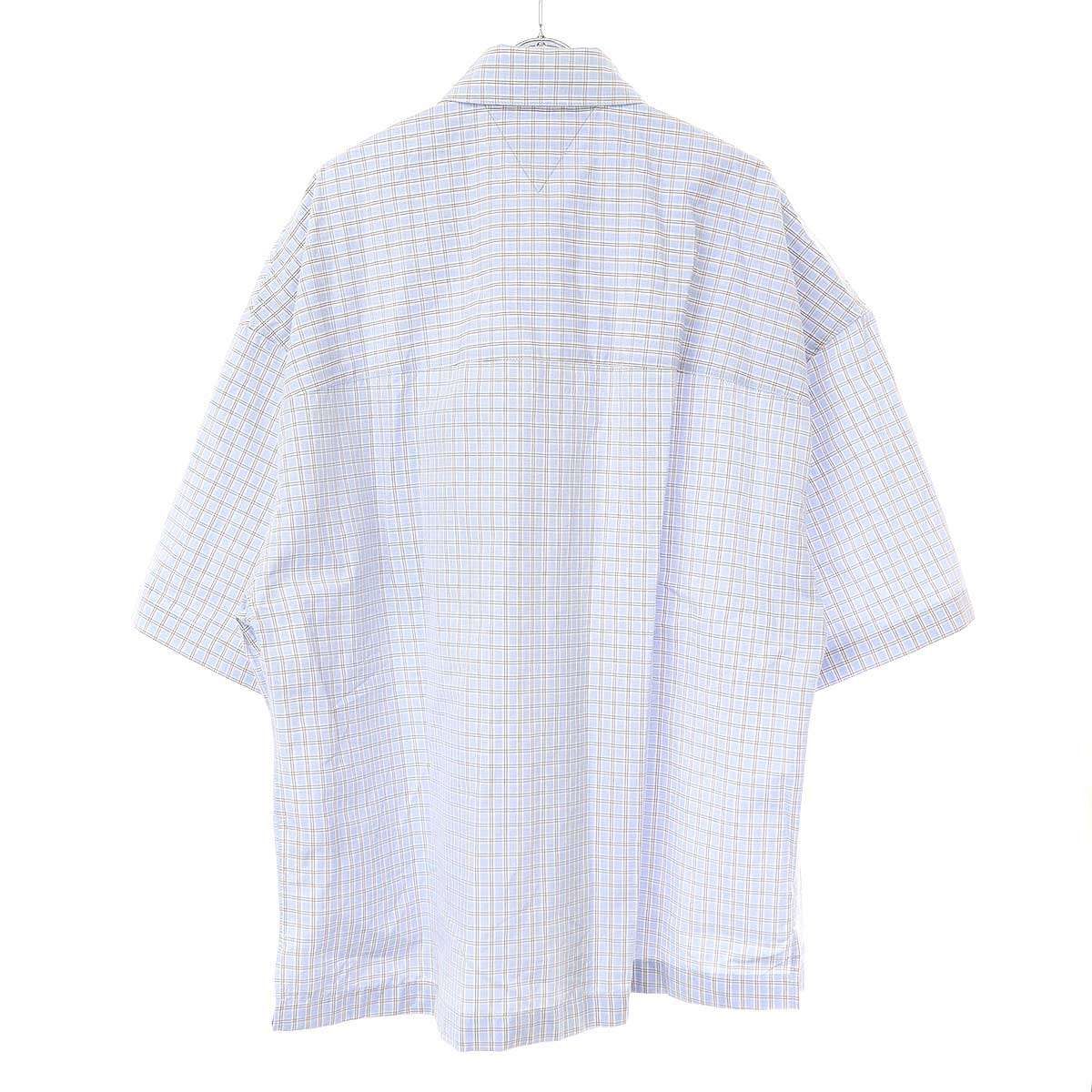 Bottega Veneta Cotton Linen BV Embroidery Check Over Shirt Blue 48 — view 2