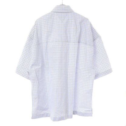 Bottega Veneta Cotton Linen BV Embroidery Check Over Shirt Blue 48 — view 2