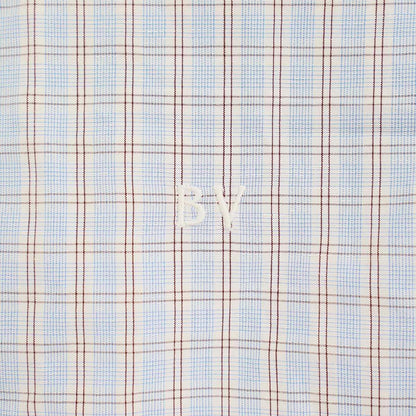 Bottega Veneta Cotton Linen BV Embroidery Check Over Shirt Blue 48 — view 5